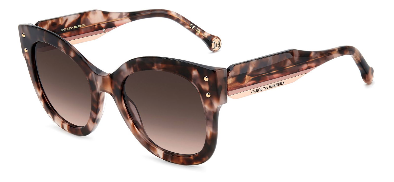 zu sehen ist die Sonnenbrille 2097 von Carolina Herrera in der Farbe Pink Havanna.