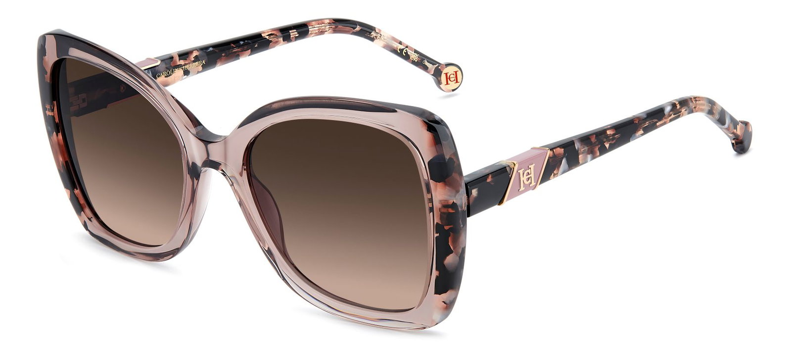zu sehen ist die Sonnenbrille 2097 von Carolina Herrera in der Farbe Rosa gemustert.