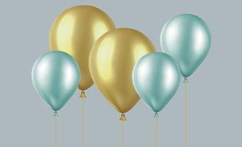 Zu sehen ist ein Banner mit goldenen und hellgrünen Ballons