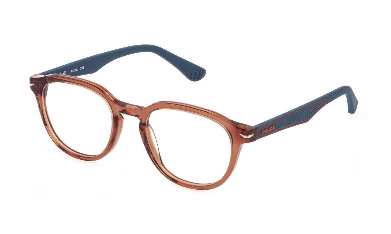 Das Bild zeigt die Korrektionsbrille 149 von Polo in der Farbe Blau/Orange.