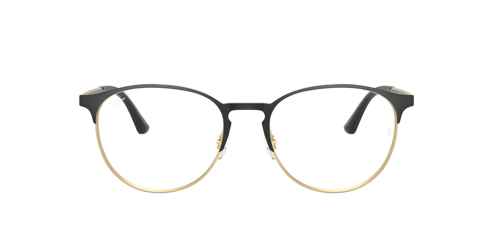 Das Bild zeigt die Korrektionsbrille RX6375 von Ray Ban in Schwarz/Gold von vorne.