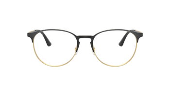 Das Bild zeigt die Korrektionsbrille RX6375 von Ray Ban in Schwarz/Gold von vorne.