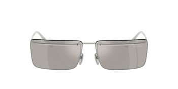 Das Bild zeigt die Prada Sonnenbrille für Herren PR C53S in Silber mit grau verspiegelten Gläsern von vorne.