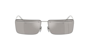 Das Bild zeigt die Prada Sonnenbrille für Herren PR C53S in Silber mit grau verspiegelten Gläsern von vorne.