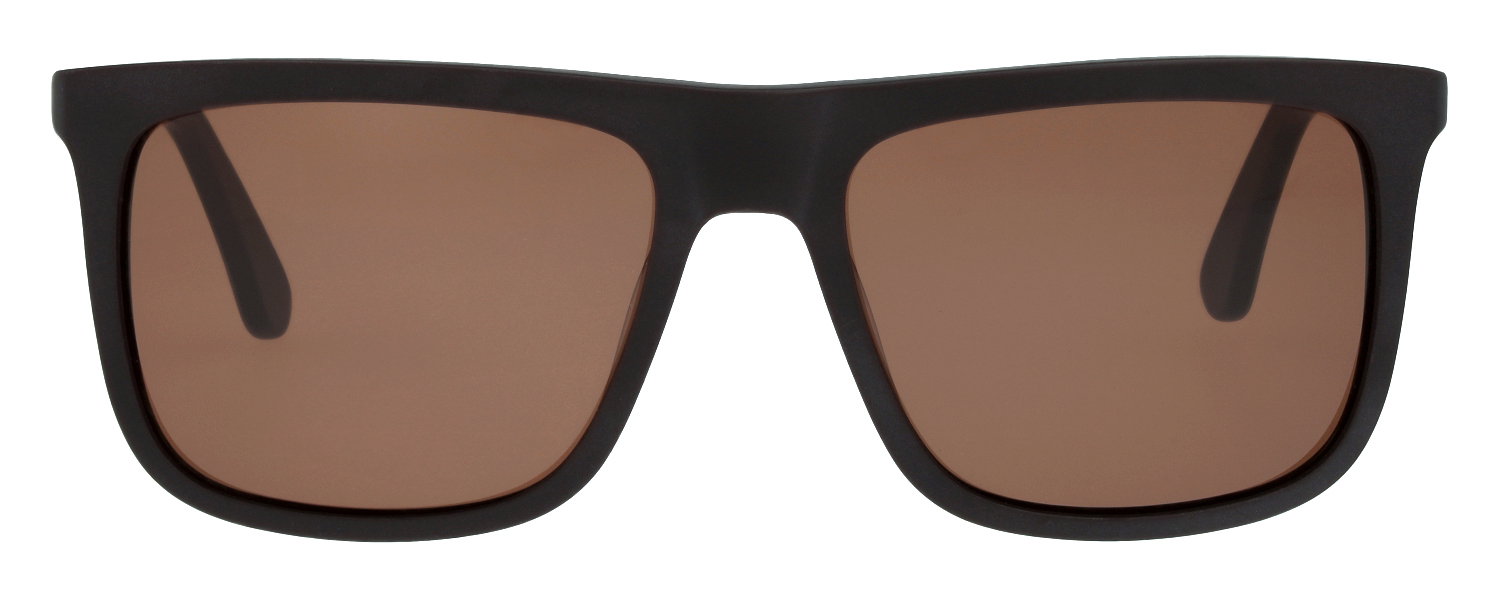 Das Bild zeigt die rechteckige Sonnenbrille 720771 für Herren von der Marke Abele Optik in dunkelbraun matt von vorne