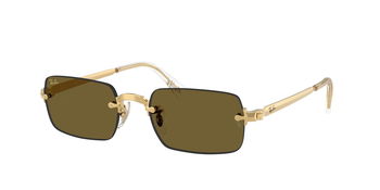 Das Bild zeigt die Ray Ban Sonnenbrille RB3928 in Gold mit dunkelbraunen Gläsern von seitlich.