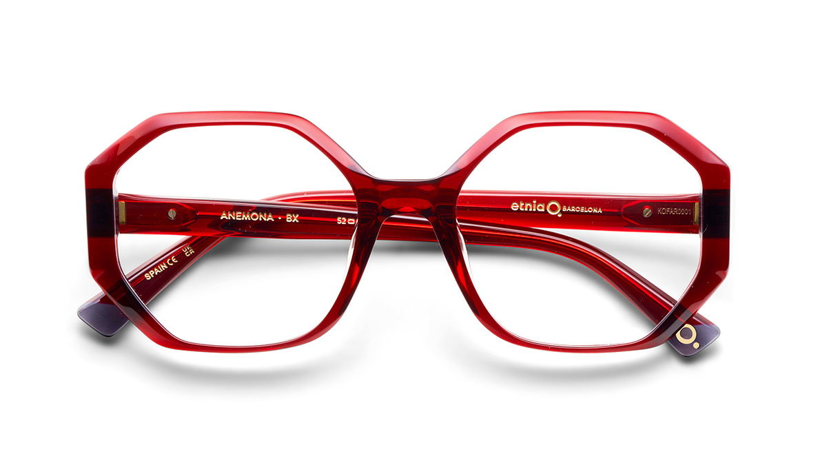 Das Bild zeigt die Korrektionsbrille Anemon BX von der Marke Etnia Barcelona in rot transparent.