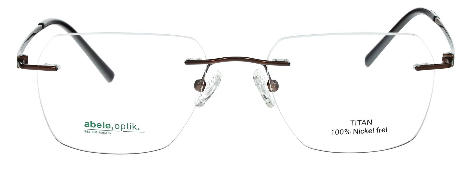 Das Bild zeigt die Randlose Titan Korrektionsbrille 151142 von Abele Optik in der Farbe Schwarz.