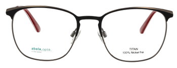 Das Bild zeigt die Korrektionsbrille 151031 von Abele Optik in Schwarz mit roten Akzenten.