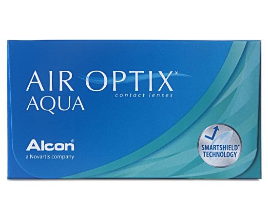 Das Bild zeigt die Verpackung der sphärischen Kontaktlinse Air Optix Aqua.