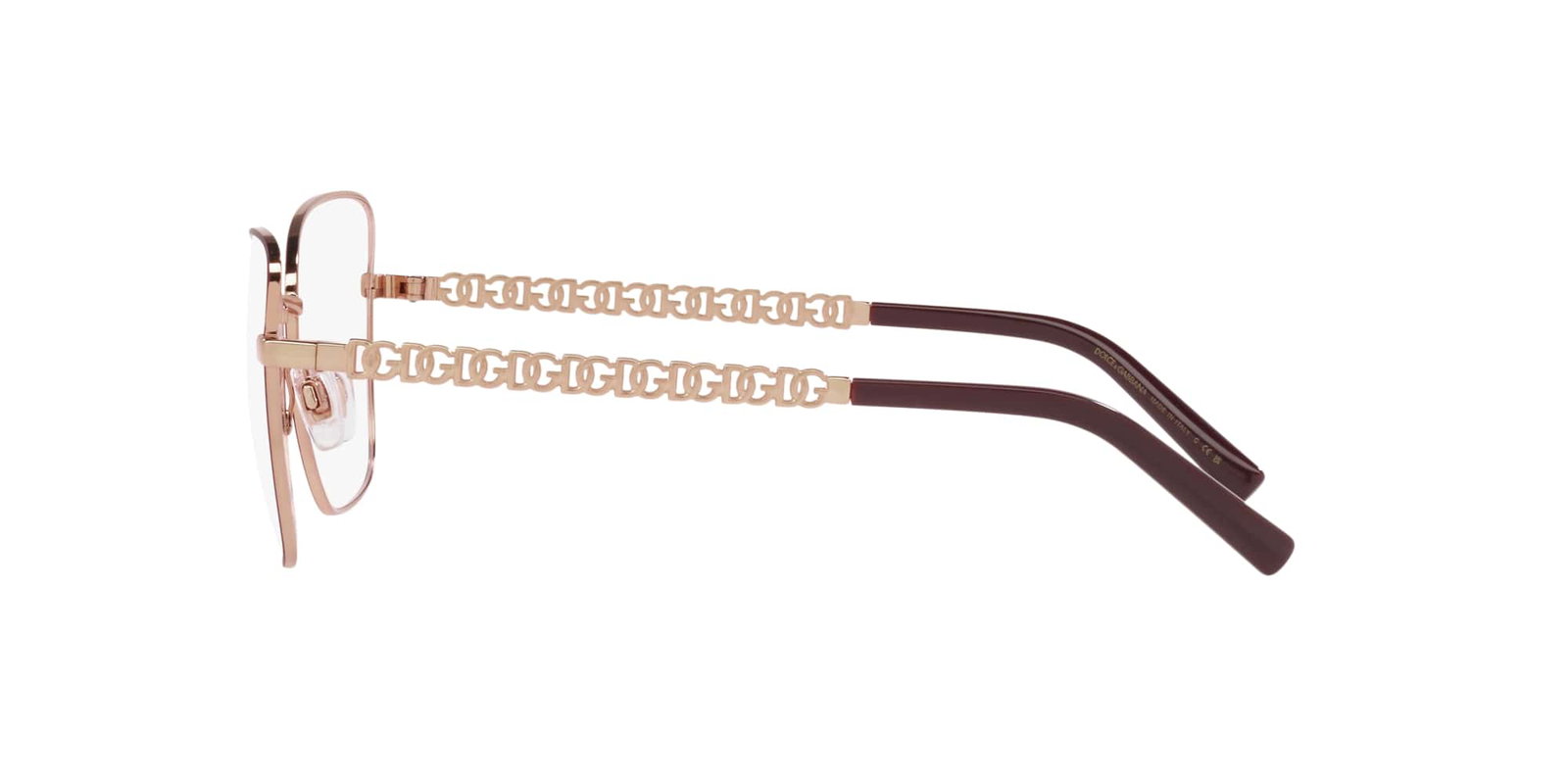 Das Bild zeigt die Korrektionsbrille DG1346 1333 von der Marke D&G in bordeaux-gold.