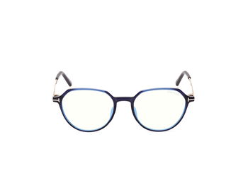 Das Bild zeigt die Korrektionsbrille FT5875-B 090 von der Marke Tom Ford in blau/gold.
