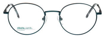 Das Bild zeigt die runde Metallfassung in dunkelgrün matt von vorne.