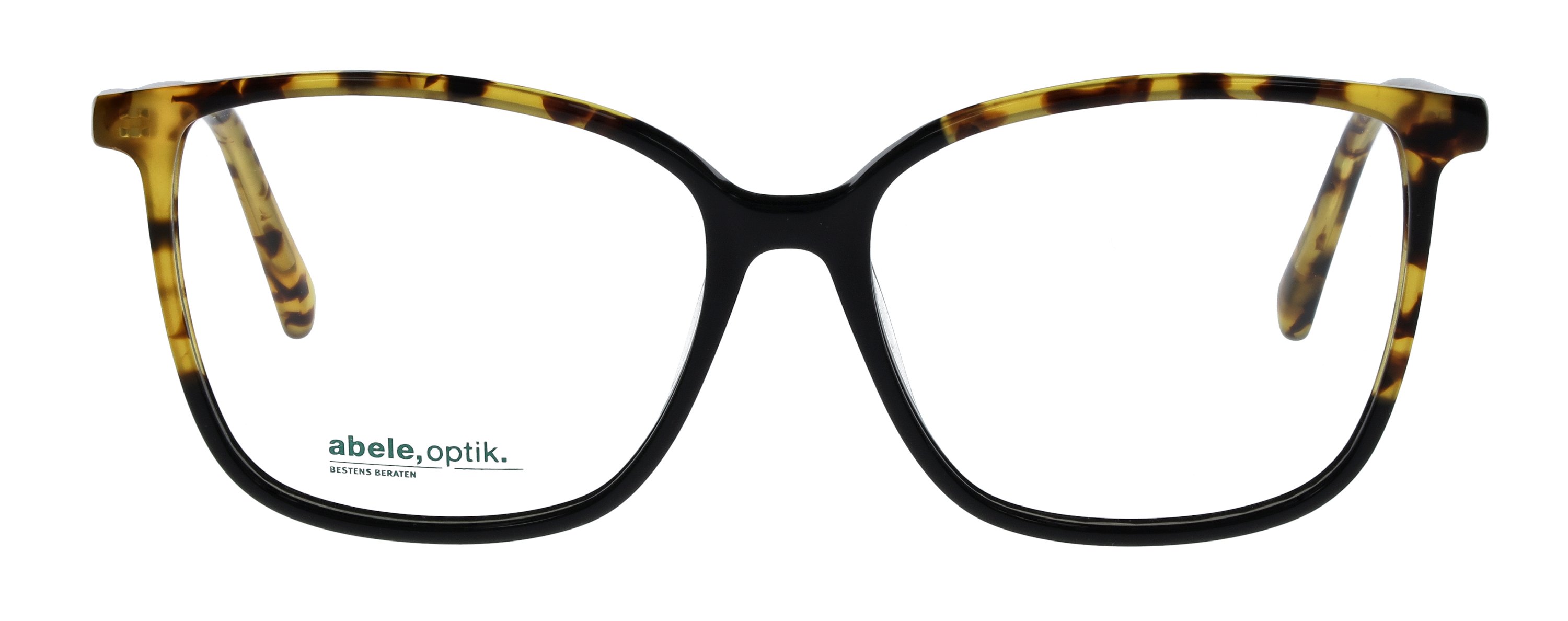 Das Bild zeigt die Korrektionsbrille 148701 von der Marke Abele Optik in schwarz-gelb havanna.