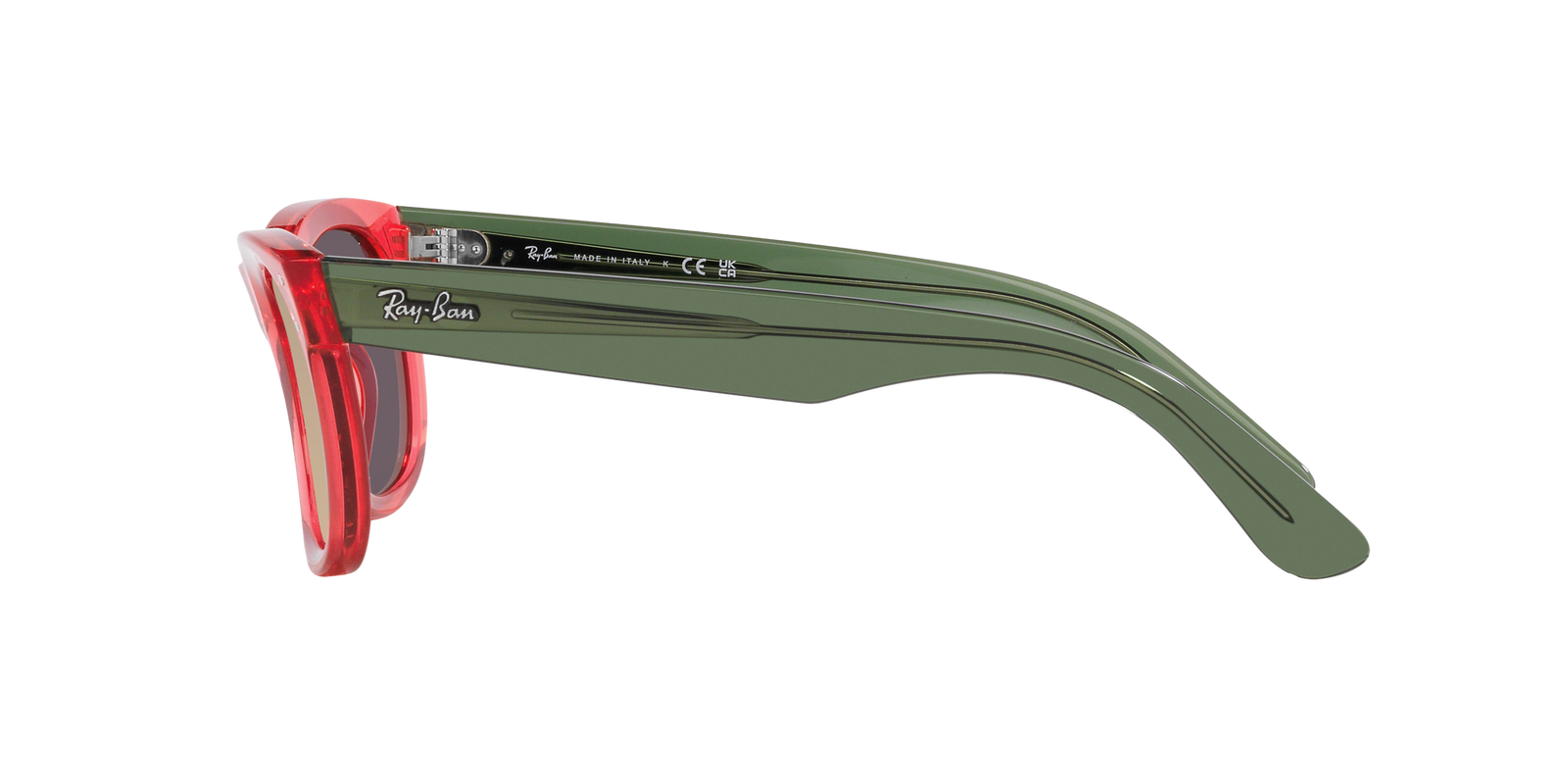 Das Bild zeigt die Sonnenbrille  0RBR0502S 67132O von der Marke Ray Ban in rot transparent.