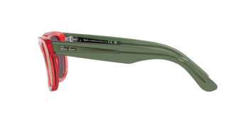 Das Bild zeigt die Sonnenbrille 0RBR0502S 67132O von der Marke Ray Ban in rot transparent.