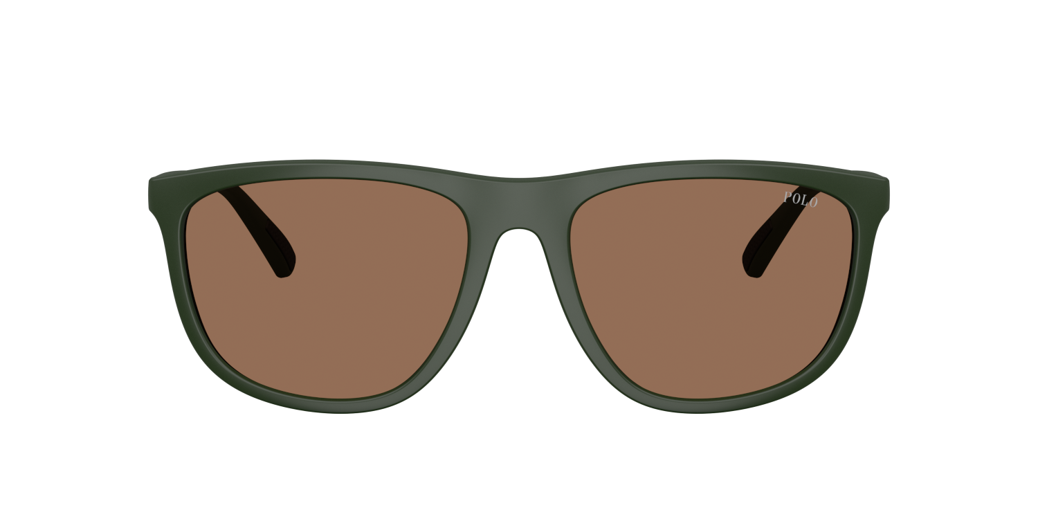 Das Bild zeigt die Polo Ralph Lauren Sonnenbrille PH4231 in Dunkelgrün matt von vorne.