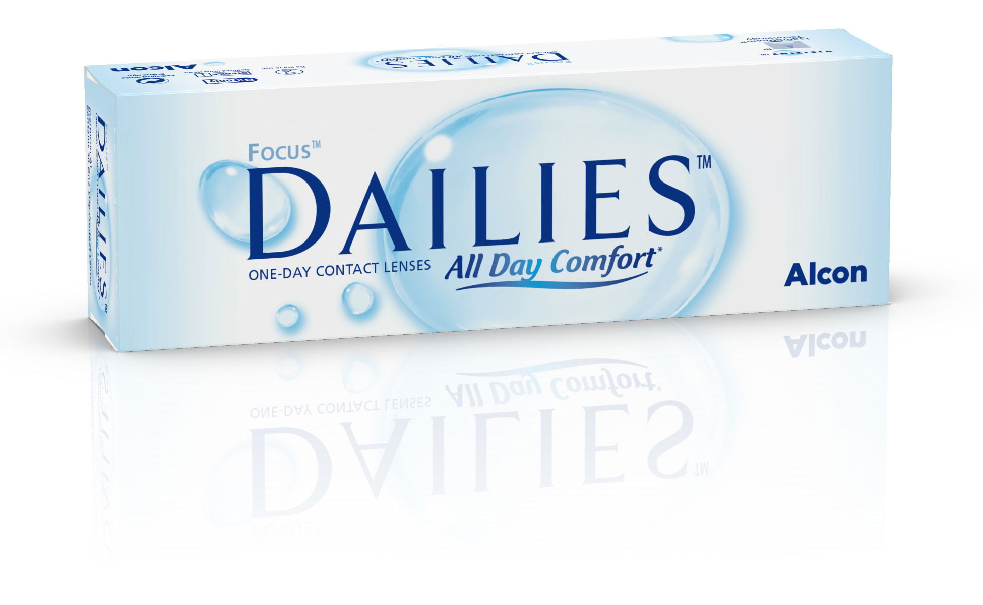 Das Bild zeigt die Verpackung der Focus Dailies All Day Comfort Kontaktlinse.