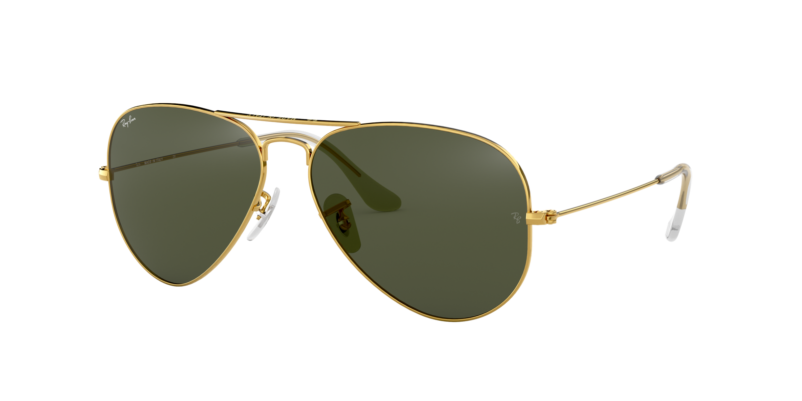 Das Bild zeigt die Ray Ban Aviator Sonnenbrille in gold mit grünen Gläsern.