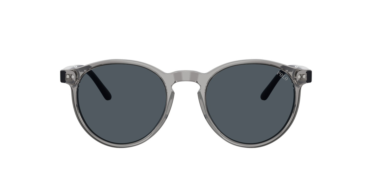 Das Bild zeigt die Polo Ralph Lauren Sonnenbrille PH4236 in glänzendem transparentem Grau von vorne.