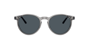 Das Bild zeigt die Polo Ralph Lauren Sonnenbrille PH4236 in glänzendem transparentem Grau von vorne.