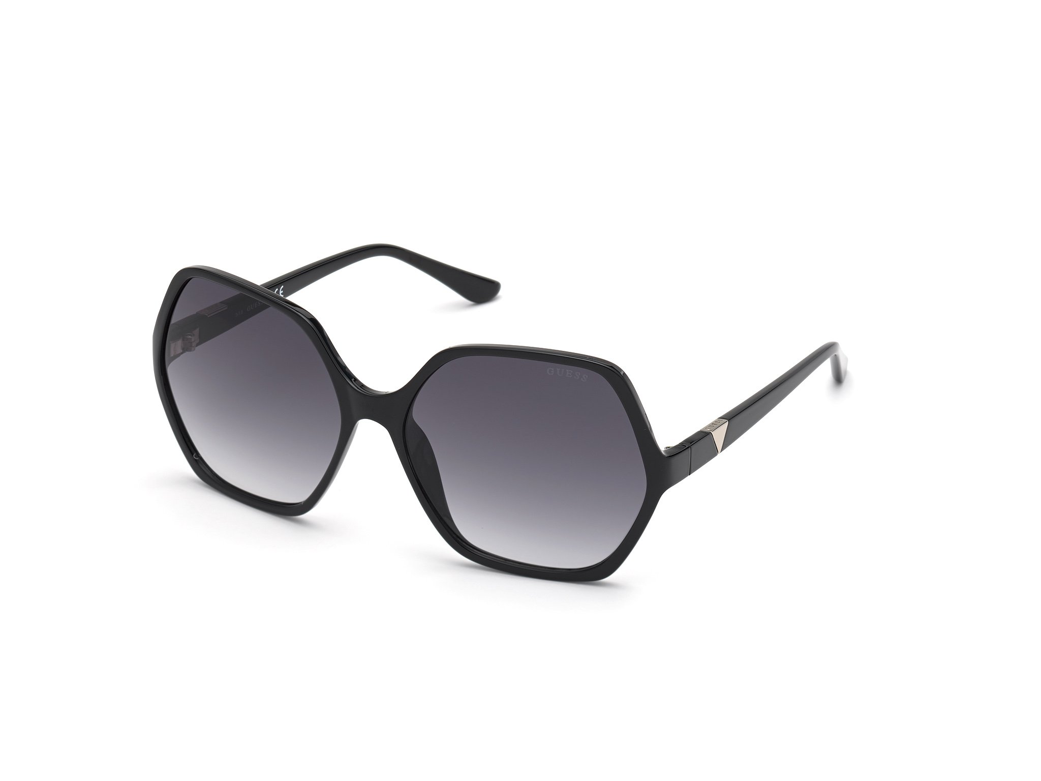 Das Bild zeigt die Sonnenbrille GU7747 01B von der Marke Guess in schwarz.