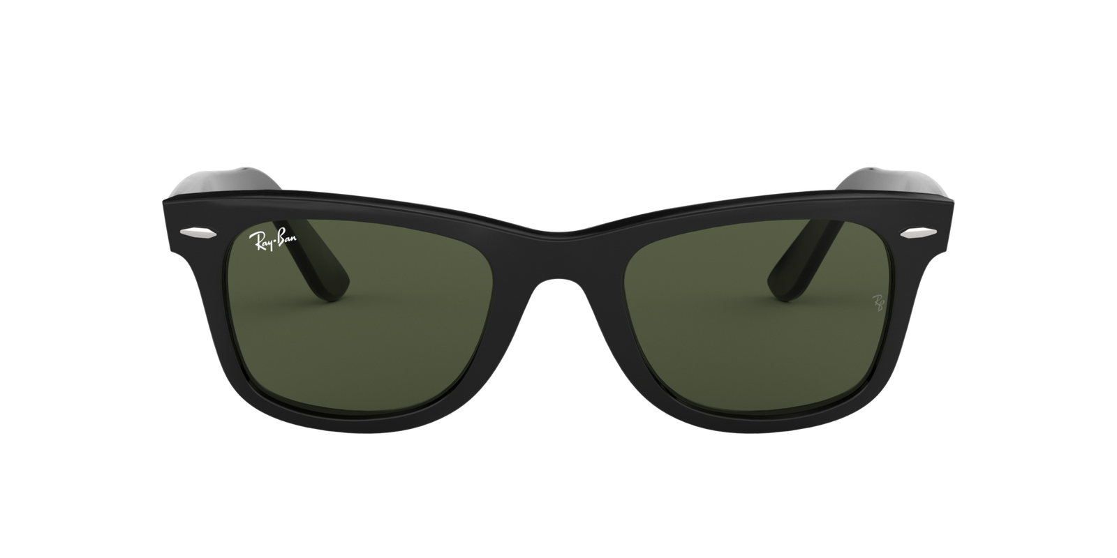 Das Bild zeigt die Ray Ban Wayfarer in schwarz von vorne.