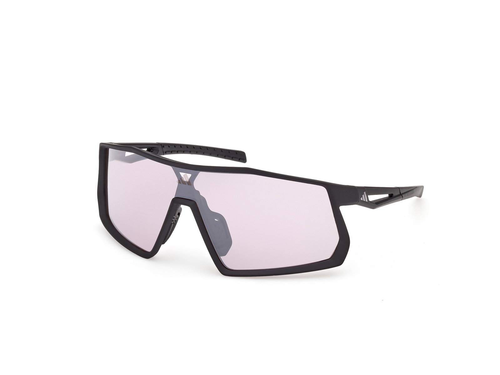Das Bild zeigt die Adidas Sport Sonnenbrille Kentro SP0123 in schwarz leicht seitlich.