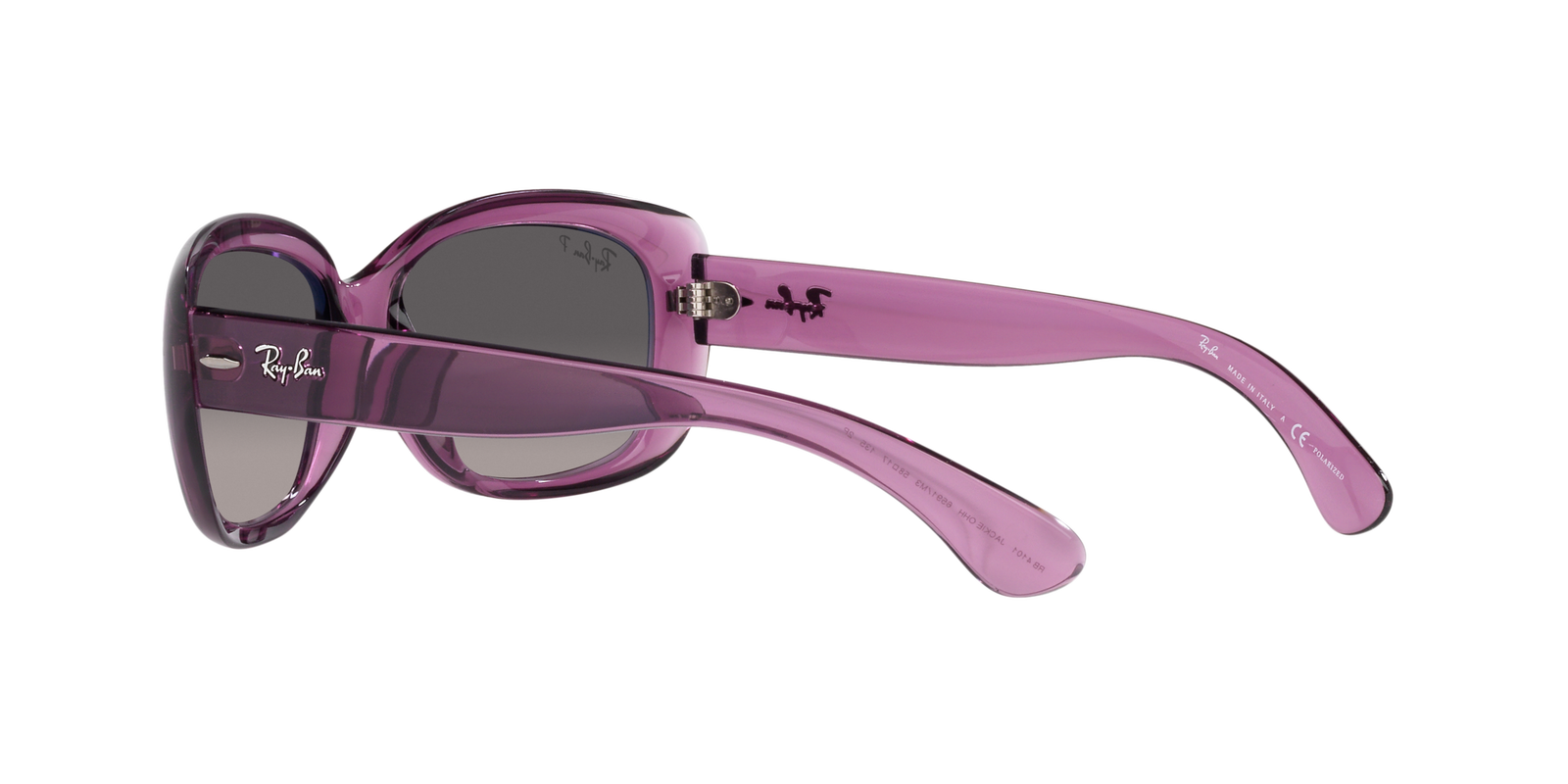 Das Bild zeigt die violette Jackie Ohh Sonnenbrille leicht schräg von hinten.