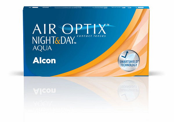 Das Bild zeigt die Verpackung der AirOptix AQUA Night&Day Kontaktlinse.