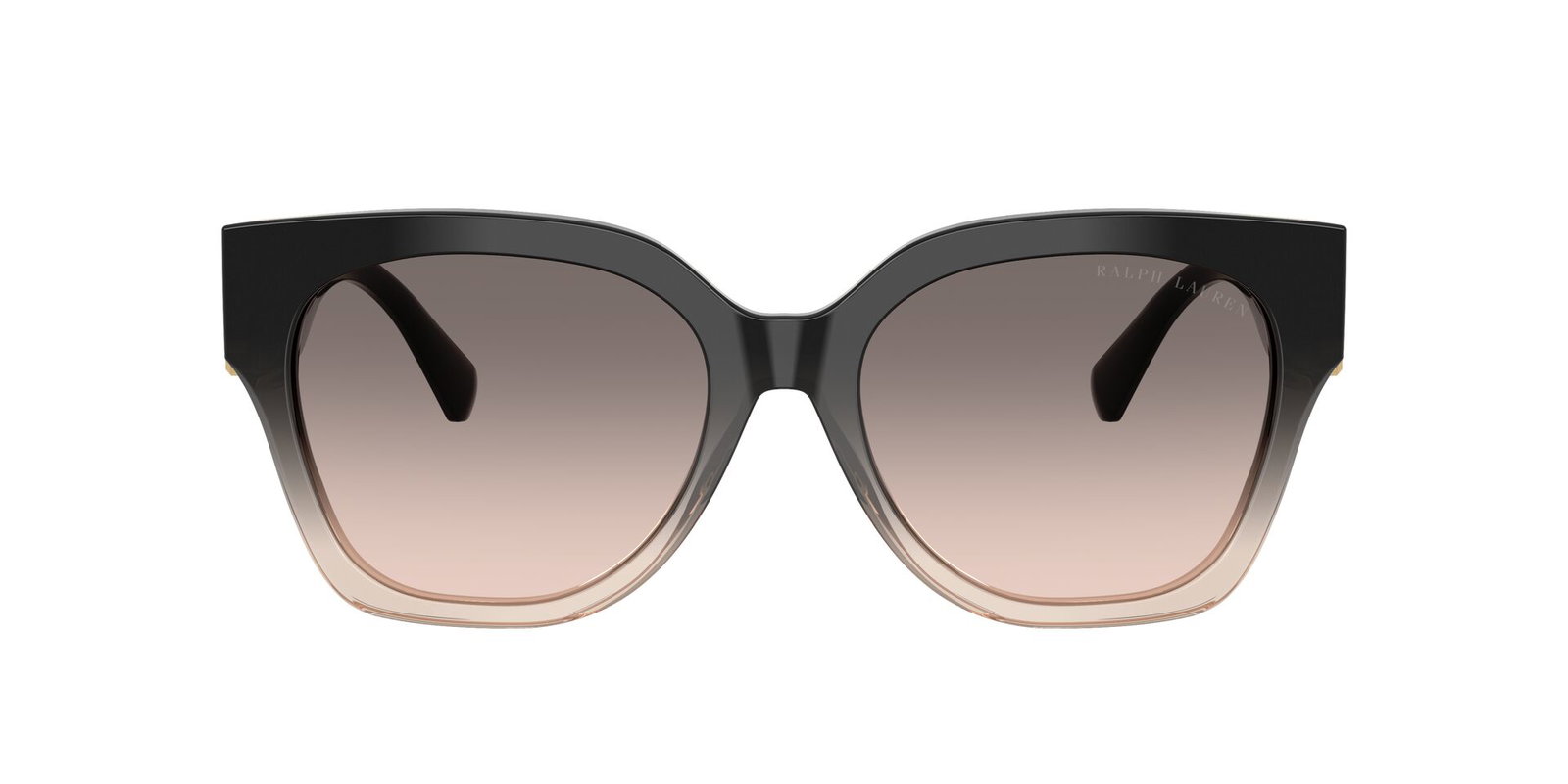 Das Bild zeigt die Ralph Lauren Sonnenbrille "The oversized Ricky" in schwarz-beige von vorne.
