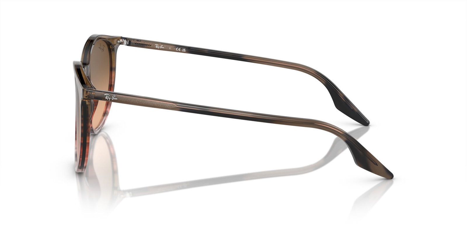 Das Bild zeigt die Sonnenbrille RB2204 13953B von der Marke Ray-Ban in Braun gestreift & Rot.