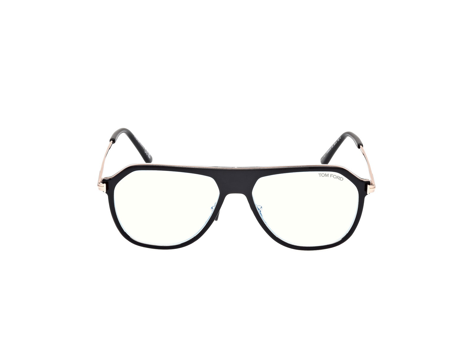 Das Bild zeigt die Korrektionsbrille FT5943 003 von der Marke Tom Ford in Schwarz/Roßégold.