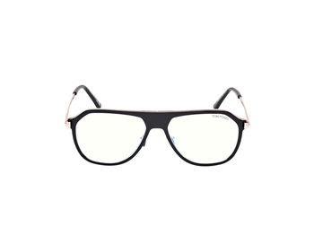 Das Bild zeigt die Korrektionsbrille FT5943 003 von der Marke Tom Ford in Schwarz/Roßégold.