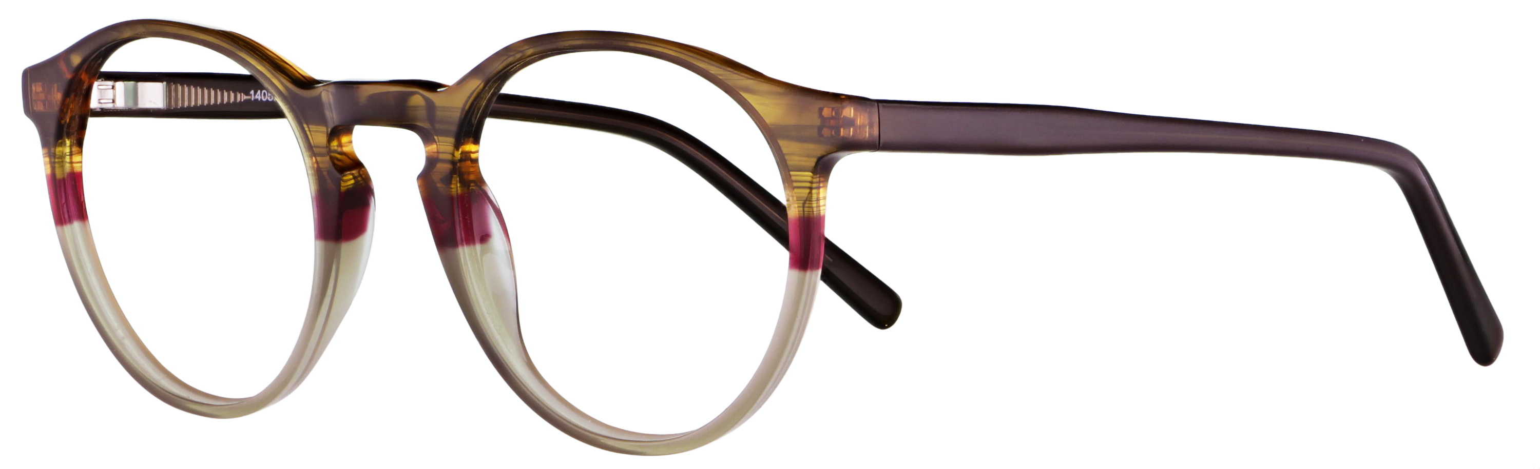 Das Bild zeigt die Korrektionsbrille 140521 von der Marke Abele Optik in braun/grau/beere.