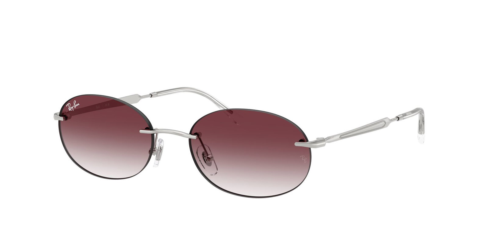 Das Bild zeigt die Ray Ban Sonnenbrille RB3767 in Silber mit roten Verlaufsgläsern von seitlich.