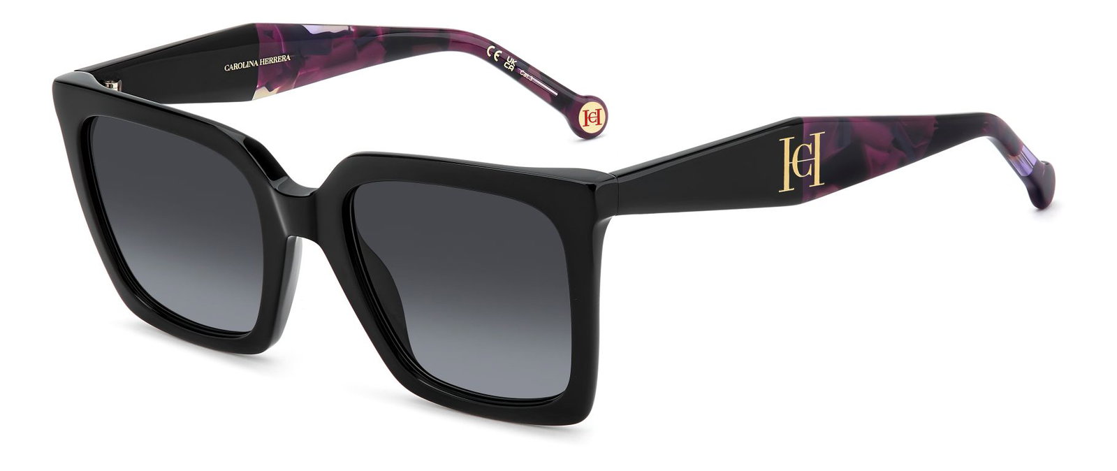 zu sehen ist die Sonnenbrille 2097 von Carolina Herrera in der Farbe Schwarz.