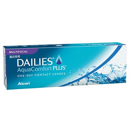 Das Bild zeigt die Verpackung der multifocalen Kontaktlinse Dailies Aqua Comfort Plus.