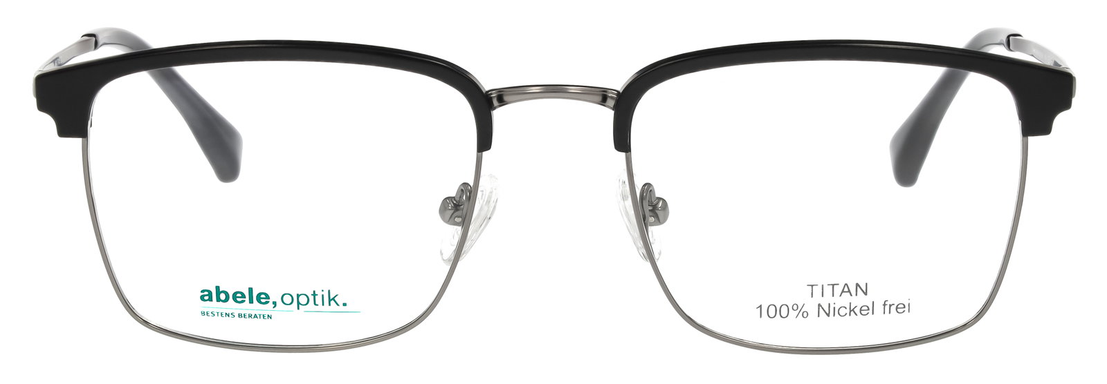 Das Bild zeigt die Browline-Brille 147661 für Herren von der Marke Abele Optik in grau schwarz von vorne