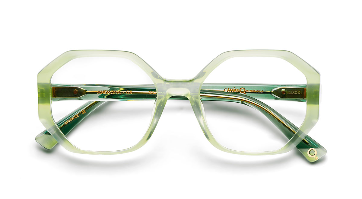 Das Bild zeigt die Korrektionsbrille Anemon GR von der Marke Etnia Barcelona in grün transparent.