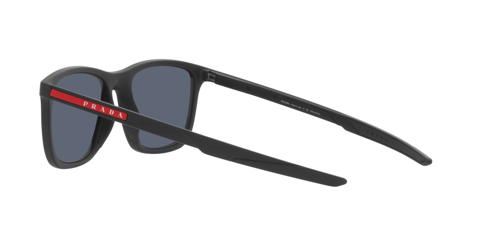 Das Bild zeigt die rechteckige Sonnenbrille PS 10WS DG009R 54 für Herren von der Marke Prada Linea Rossa in matt schwarz von rechts