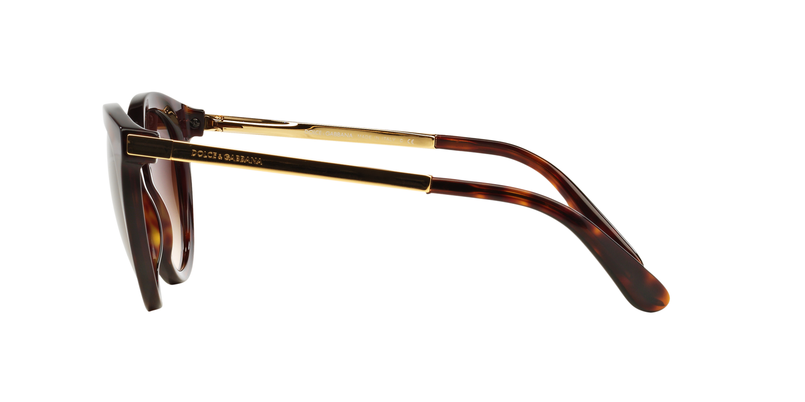 Das Bild zeigt die Cat-Eye-Sonnenbrille DG4268 502/13 für Damen von der Marke Dolce & Gabbana in beige havanna seitlich