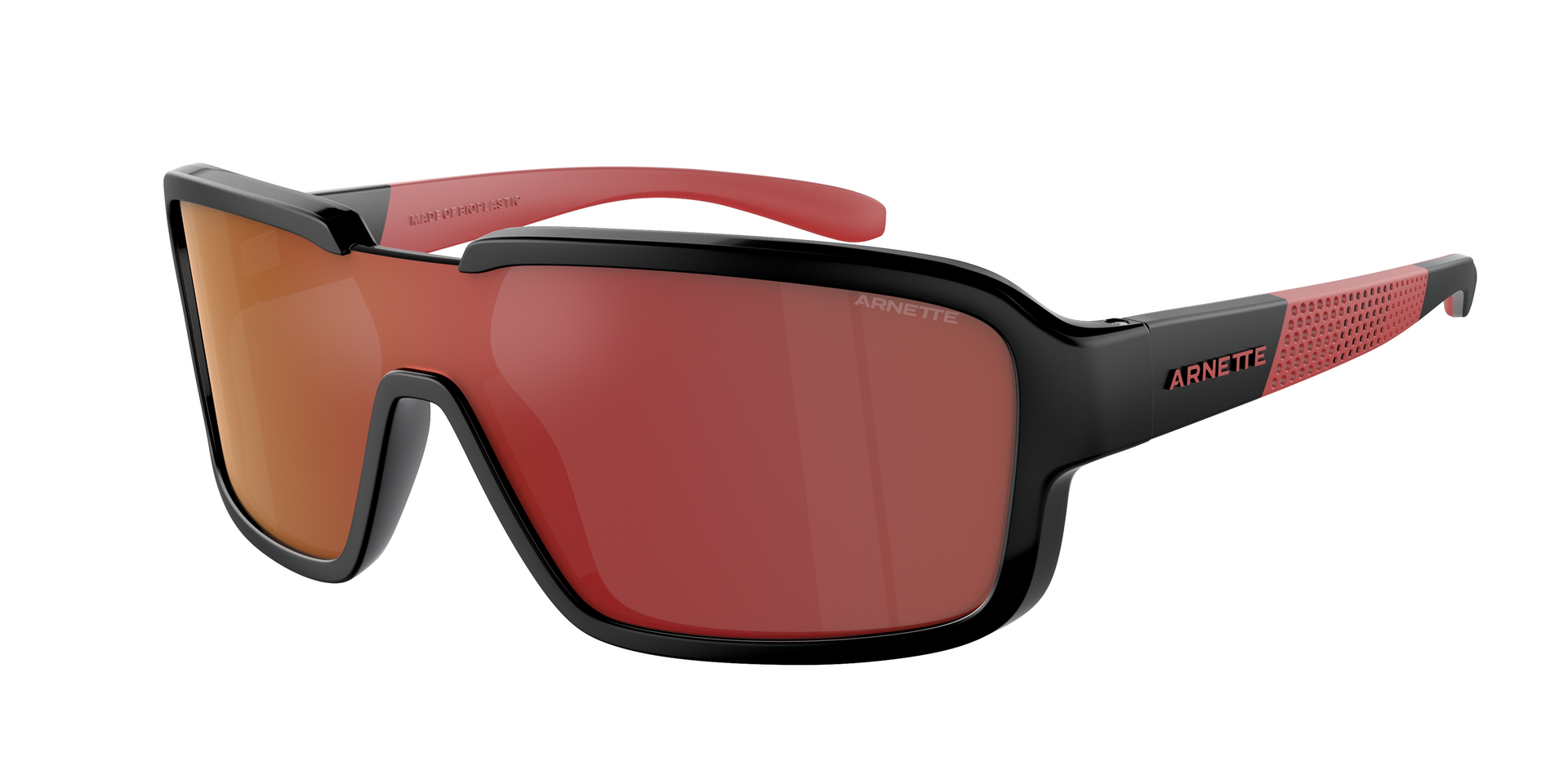 Das Bild zeigt die Sonnenbrille AN4335 27536Q von der Marke Arnette in schwarz/rot.