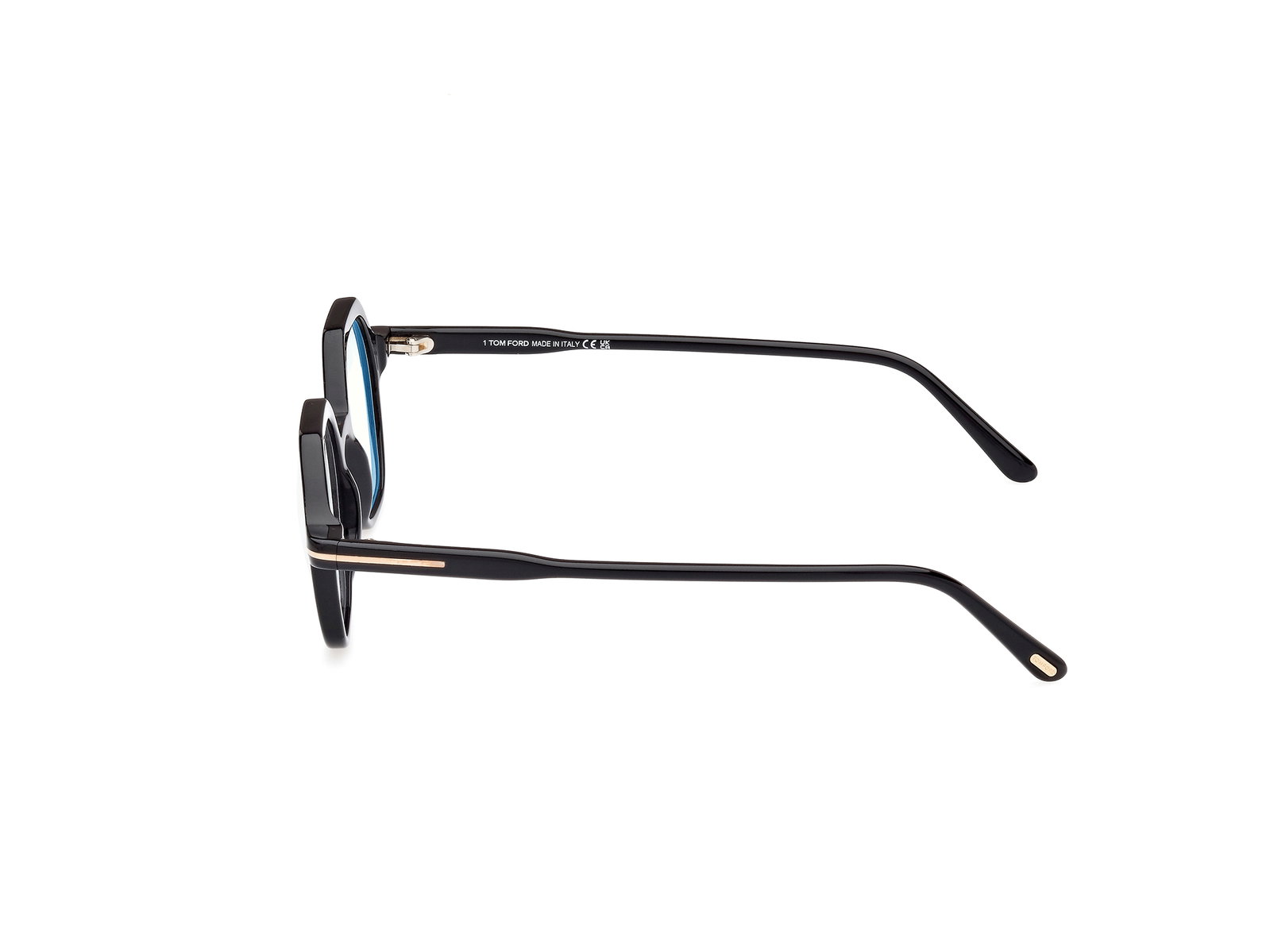 Das Bild zeigt die quadratische Brille FT5900-B 001 für Herren von der Marke Tom Ford in schwarz seitlich