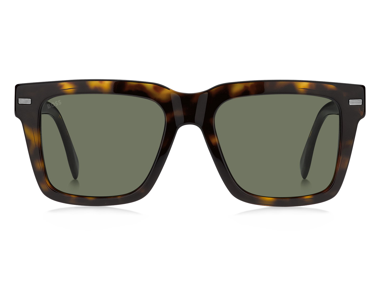 Das Bild zeigt die rechteckige Sonnenbrille Boss 1442/S 086 für Herren von der Marke Boss in braun havanna von vorne