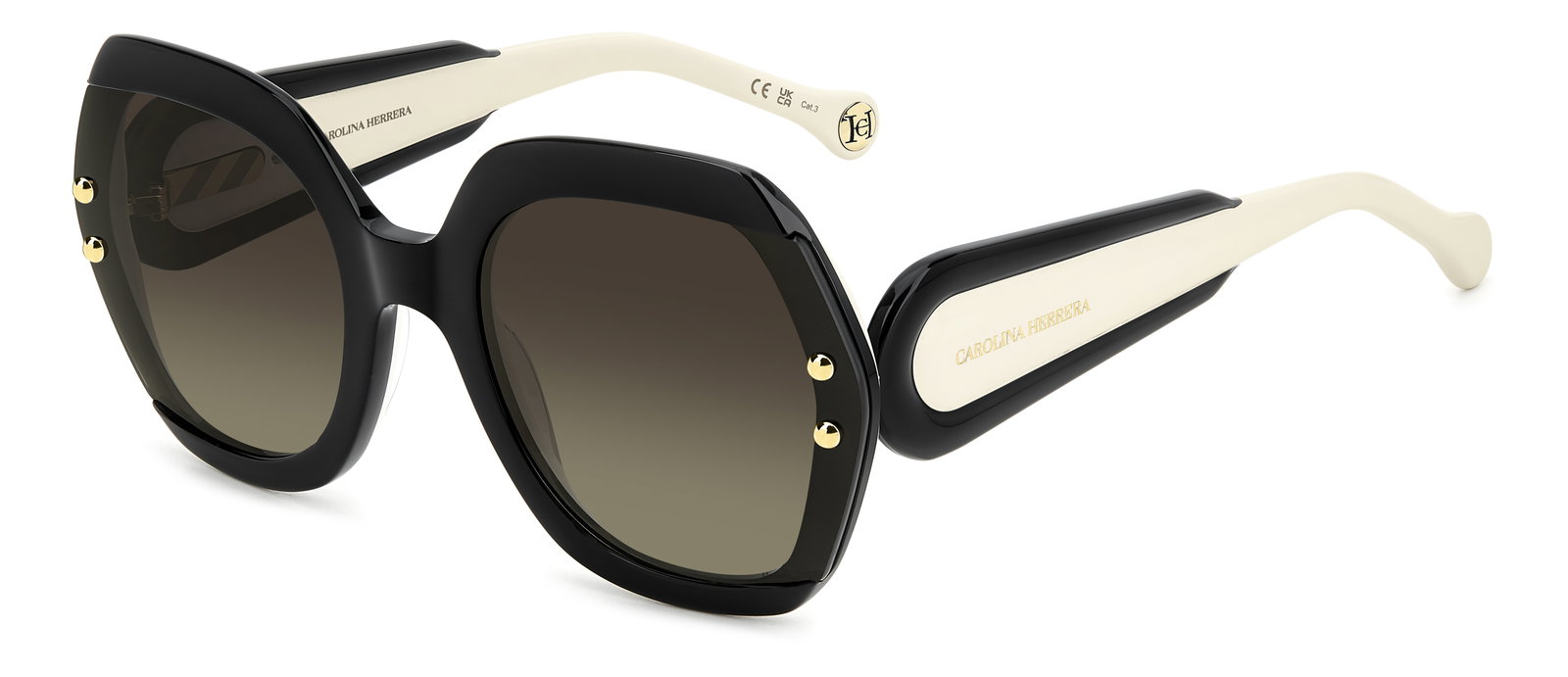 Das Bild zeigt die Sonnenbrille HER 0314/G/S von der Marke Carolina Herrera in Schwarz/Weiß.