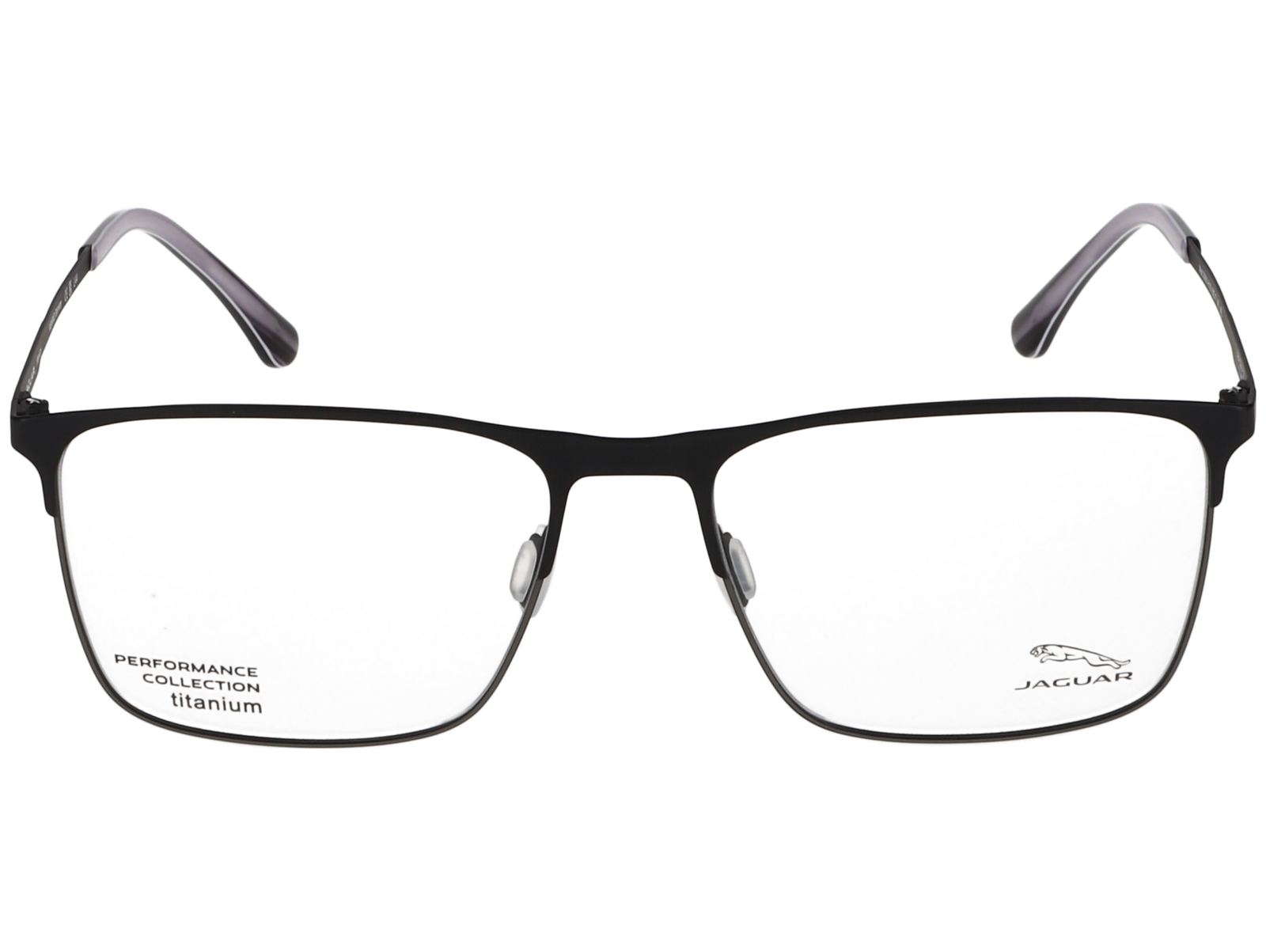 Das Bild zeigt die rechteckige Brille Jaguar 5601 für Herren von der Marke Jaguar in schwarz grau von vorne