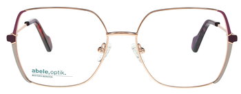 Das Bild zeigt eine goldene Fassung mit lila-grauen Verzierungen von vorne.