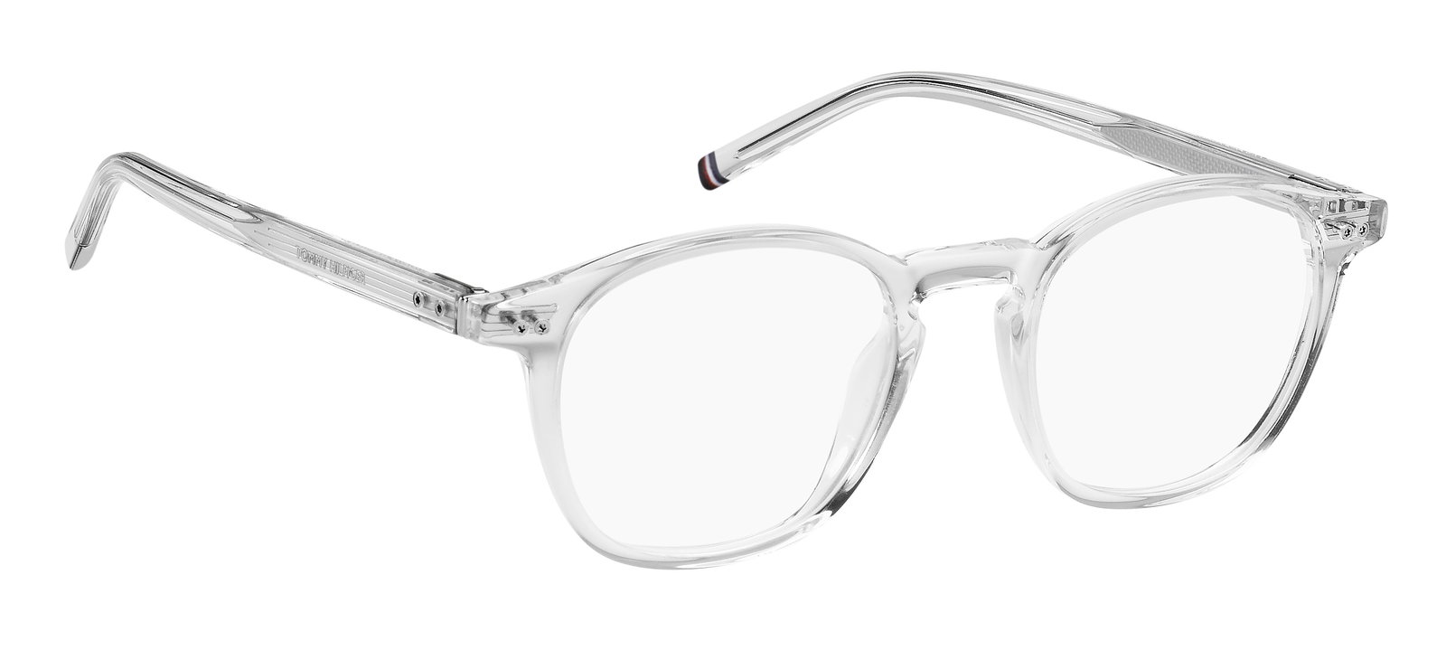 Das Bild zeigt die ovale Brille TH1941 900 48 für Herren von der Marke Tommy Hilfiger in transparent von links