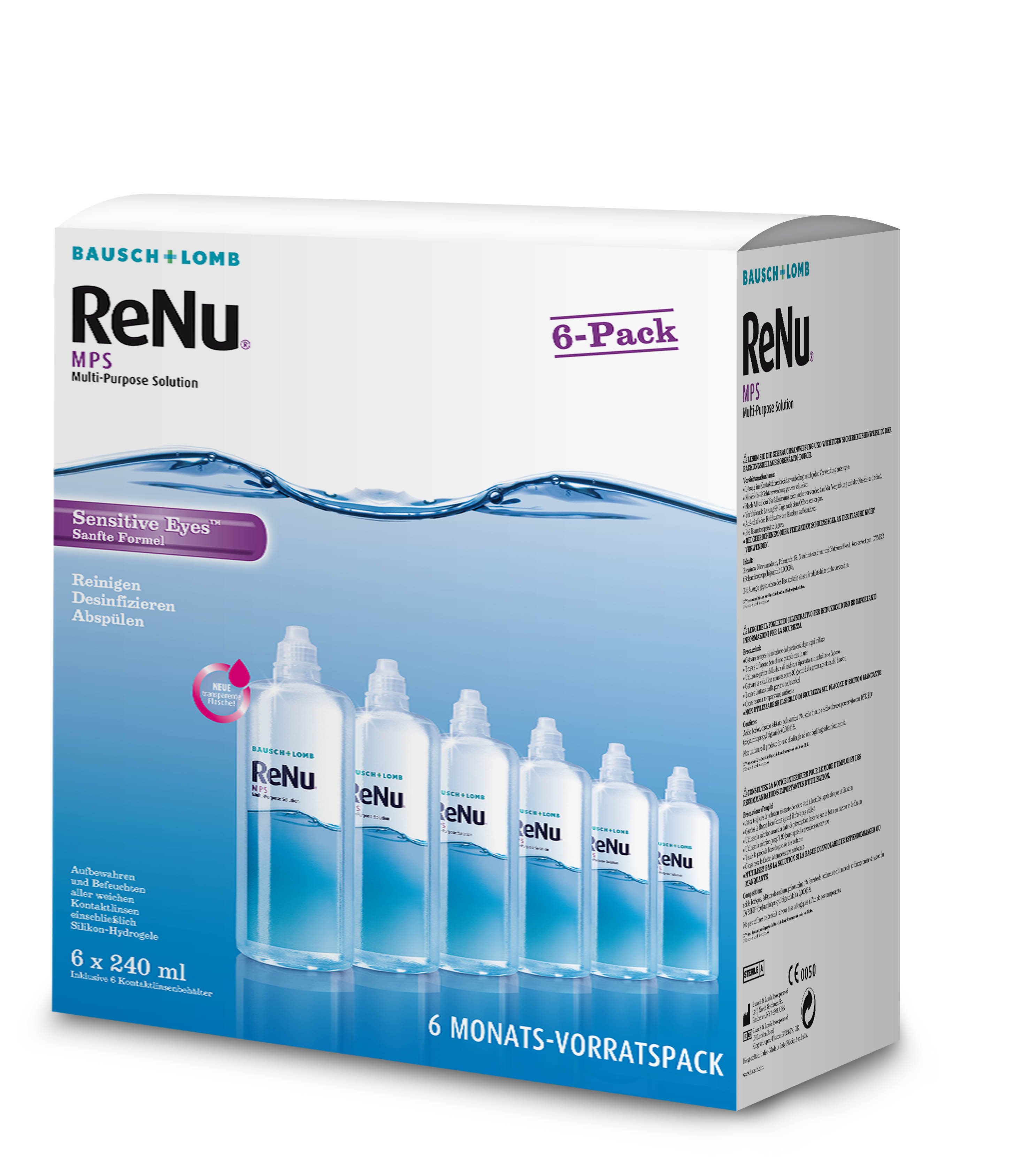 ReNu MPS Sensitive Eyes Jumbo Pack, Bausch & Lomb (6 x 240 ml)